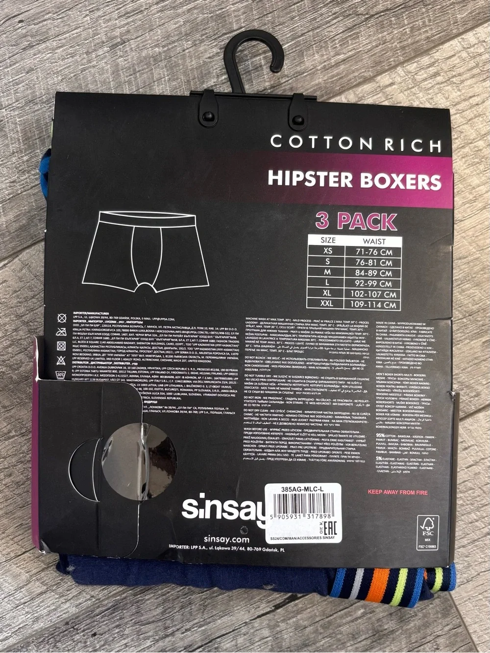 NWT Sinsay Men's Hipster Boxers 3 Pack Sz L Cotton Rich Solid /Striped Waistband